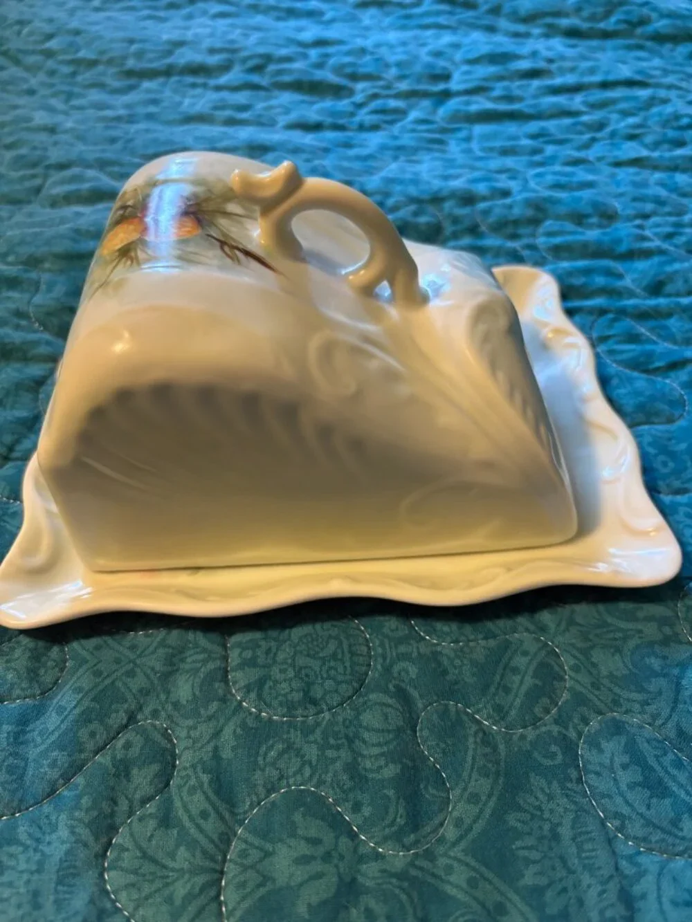 Vintage Covered Cheese Hand-Painted Pinecone Design Dish